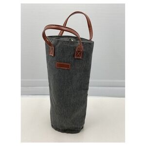 Gray Denim Insulated Wine Bottle Cooler Bag with Faux Leather Handles